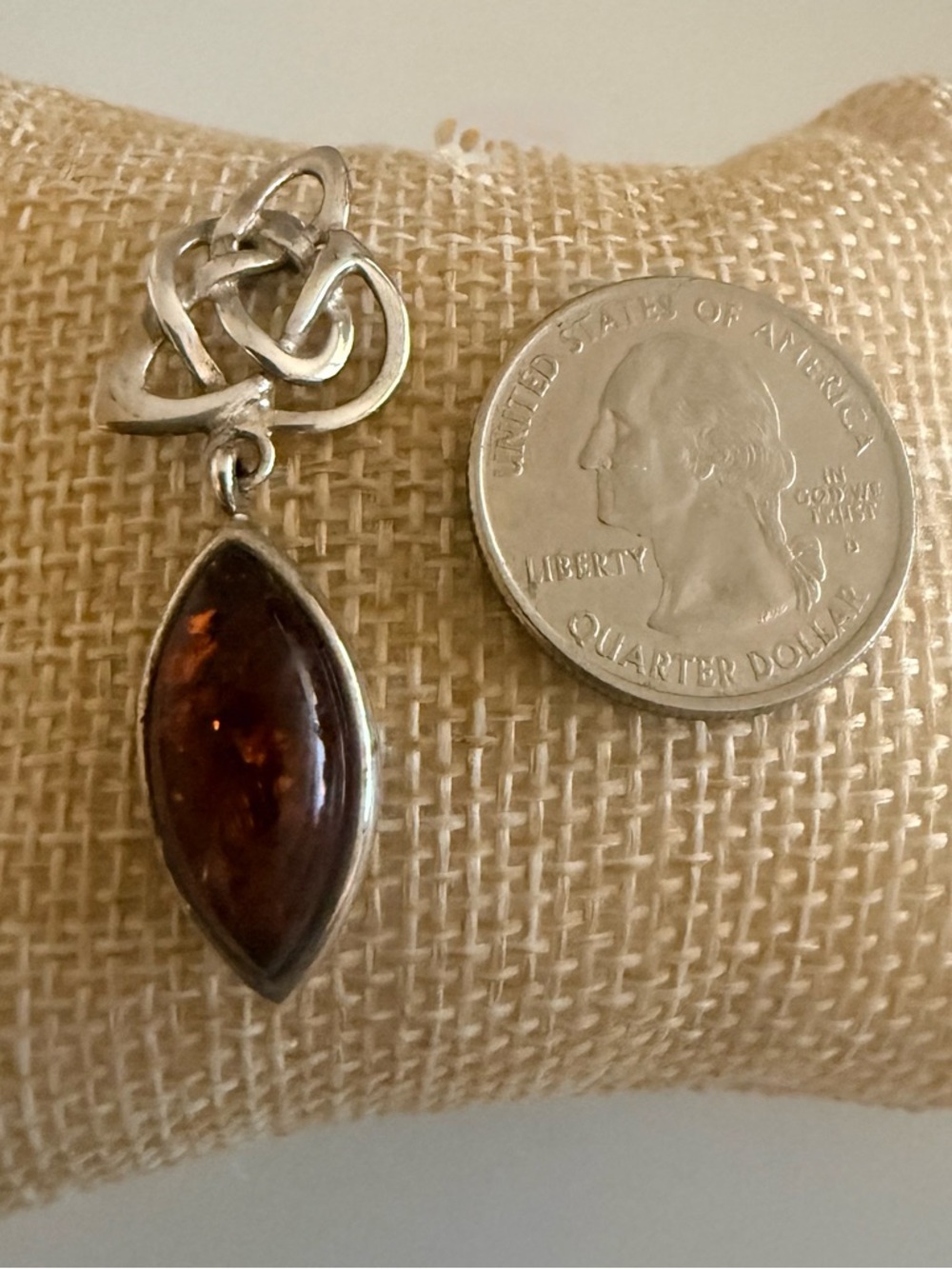 Sterling Silver Celtic Drop Earrings with Amber Marquise Stones - Picture 3 of 3